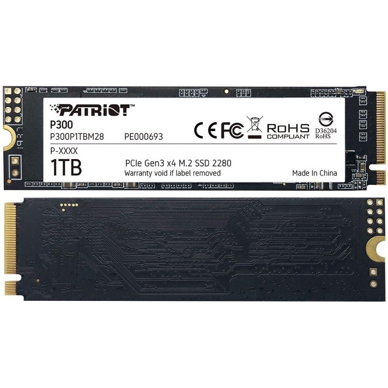 Накопитель SSD Patriot P300, 128Gb, PCIe 3.0 x4, M.2 2280, NVMe, R/W 1600/600