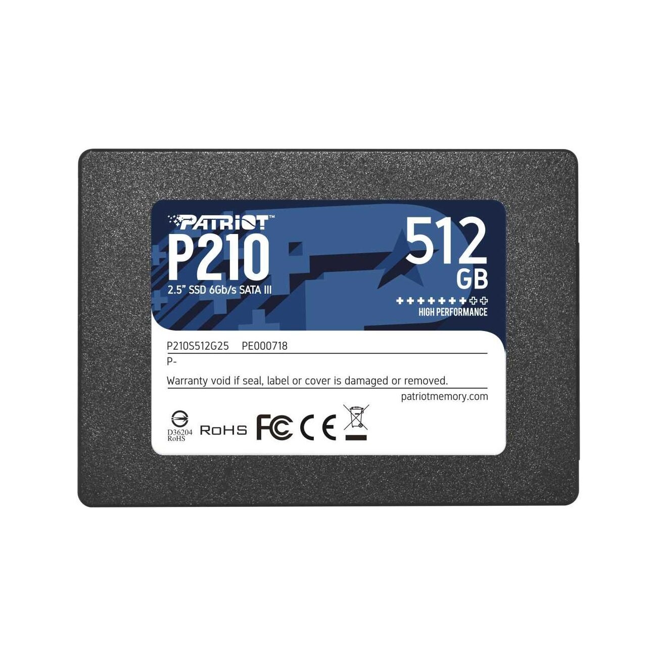 Накопитель SSD Patriot P210, 512Gb, SATA III, 2.5", R/W 520/430
