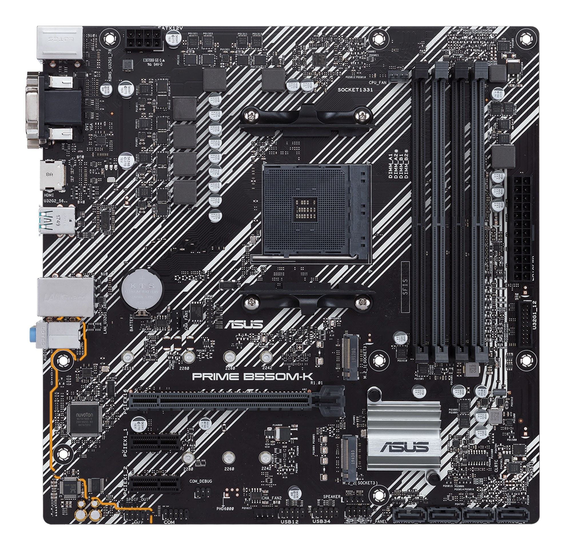 Материнская плата ASUS PRIME B550M-K, AM4, AMD B550, 4xDDR4, 4xSATA, 2xM.2, 1xPCIe 4.0 x16, 2xPCIe x1, D-Sub, DVI-D, HDMI, 1x 1Gb LAN, 6xUSB, 3x3.5 мм, 7.1, microATX