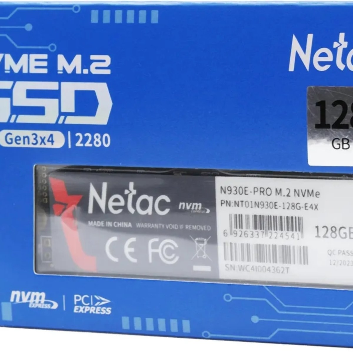 Накопитель SSD Netac N930E Pro, 128Gb, PCIe 3.1 x4, M.2 2280, NVMe, R/W 970/650