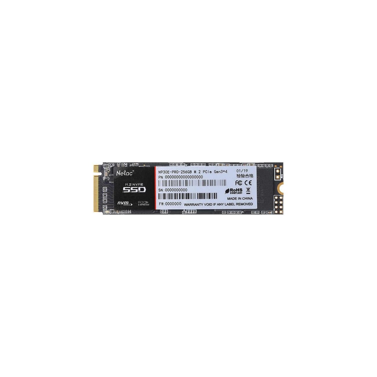 Накопитель SSD Netac N930E Pro, 256Gb, PCIe 3.1 x4, M.2 2280, NVMe, R/W 2040/1270