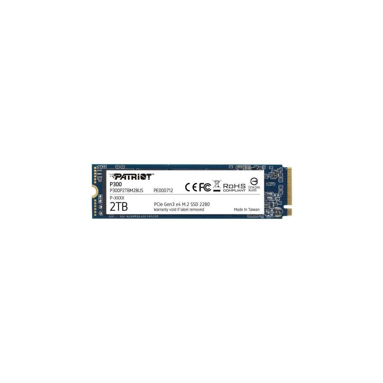 Накопитель SSD Patriot P300, 2Tb, PCIe 3.0 x4, M.2 2280, NVMe, R/W 2100/1650