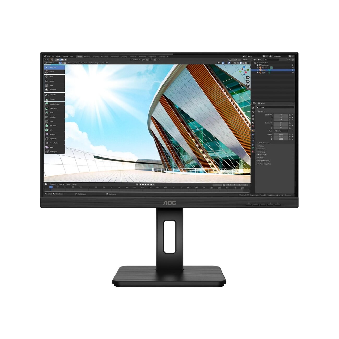 Монитор 23.8" AOC 24P2Q IPS 1920x1080, 75 Гц, 4 мс, 16:9, 250 кд/м2, 1xHDMI, 1xDP, 1x3.5 мм, черный