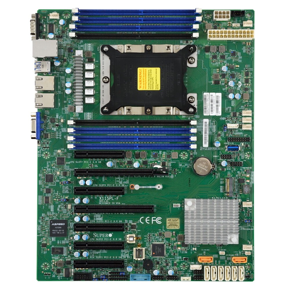 Материнская плата серверная Supermicro MBD-X11SPL-F-B, LGA 3647, Intel C621, 8xDDR4, 8xSATA, 1xM.2, 2xPCI-E 3.0 x8, 1xPCI-E 3.0 x4, 2xRJ45 1GbE, 8xUSB 2.0, 2xUSB 3.0, 1xVGA, ATX