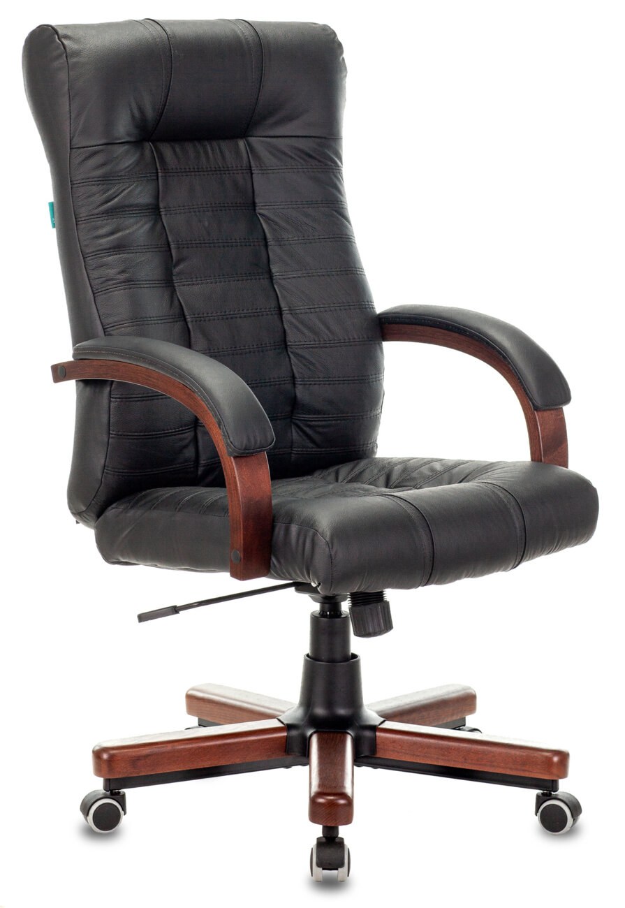 Кресло Бюрократ KB-10WALNUT/B/LEATH черный, кожа