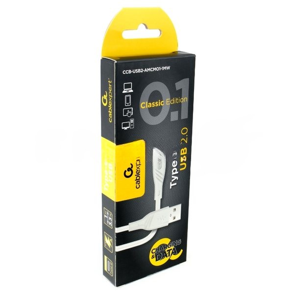 Кабель USB2.0 Cablexpert CCB-USB2-AMCMO1-1MW, AM/Type-C, издание Classic 0.1, длина 1м, белый, блистер
