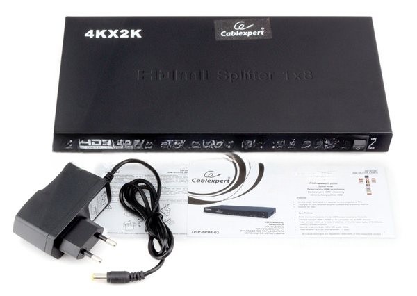 Разветвитель HDMI Cablexpert DSP-8PH4-03, HD19F/8x19F, 1 компьютер => 8 мониторов, Full-HD, 3D, 1.4v, каскадируемый