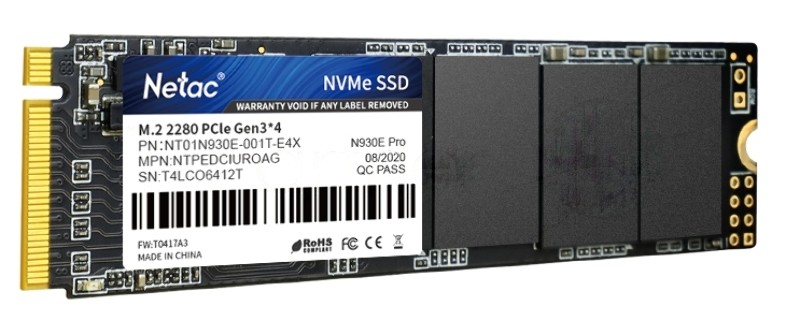 Накопитель SSD Netac N930E Pro, 1Tb, PCIe 3.0 x4, M.2 2280, NVMe, R/W 2130/1720