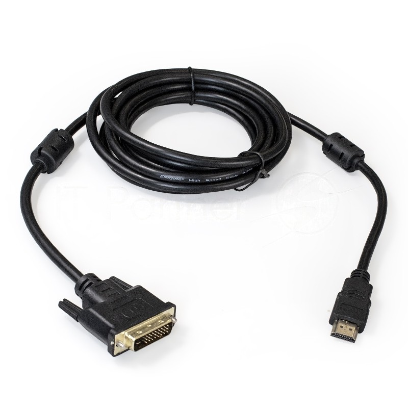 Кабель ExeGate EX284906RUS HDMI-DVI ExeGate EX-CC-HDMIM-DVIM-2.0 (19M/25M, dual link, 2м, 2 фильтра, позолоченные контакты)