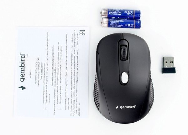 Мышь беспроводная Gembird MUSW-420 черный, 1600 dpi, радиоканал, USB, кнопки - 4