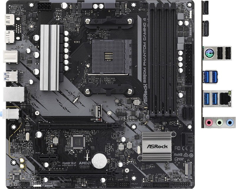 Материнская плата ASRock B550M Phantom Gaming 4, AM4, AMD B550, 4xDDR4, 4xSATA, 2xM.2, 1xPCIe 4.0 x16, DisplayPort, HDMI, 1x1Gb LAN, 3x3.5 мм, 7.1, microATX