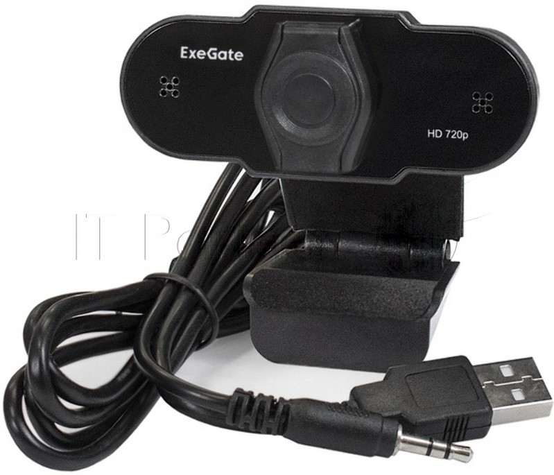Веб-камера ExeGate BlackView C525 HD 1280x720, 30 кадр/с, USB Type-A, микрофон (шумоподавление), шторка приватности, универсальное крепление