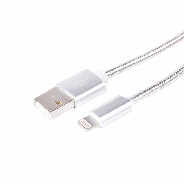 Кабель USB Rexant для iPhone 5/6/7 моделей, шнур в металлической оплетке серебристый