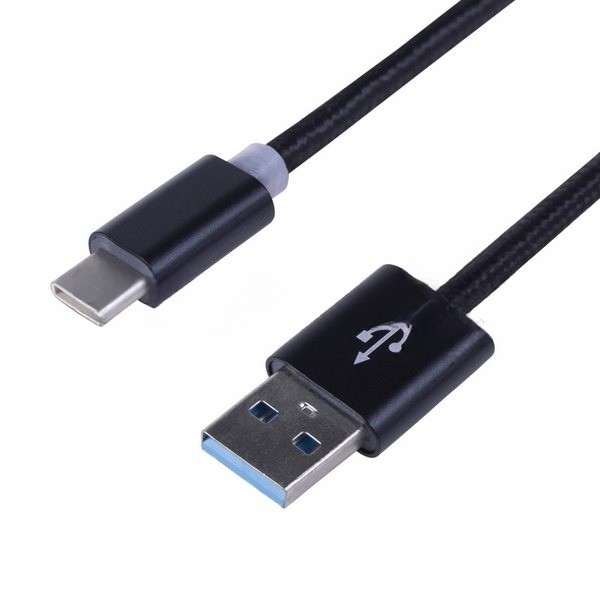 Шнур Rexant USB 3.1 type C (male)-USB 2.0 (male) в тканевой оплетке 1 м черный