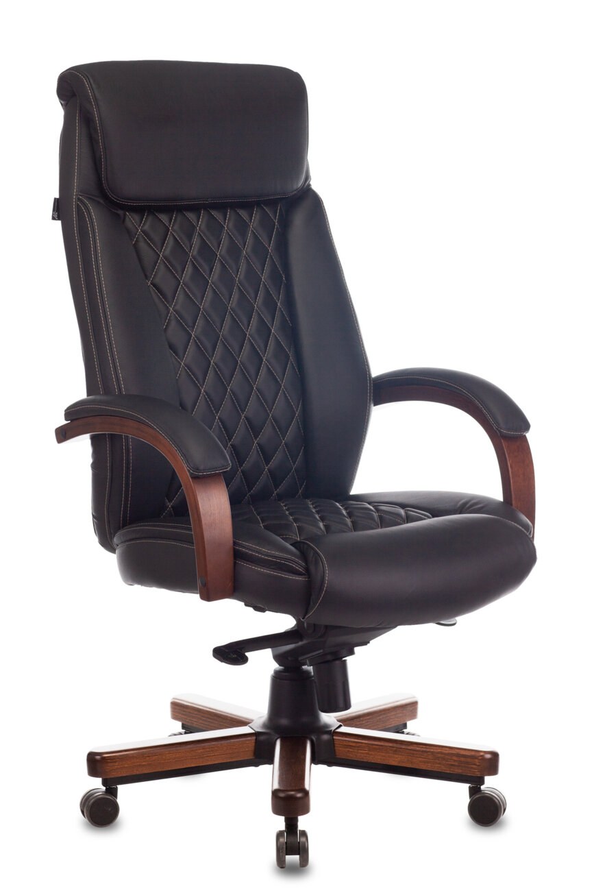 Кресло Бюрократ T-9924WALNUT черный, кожа, подголовник