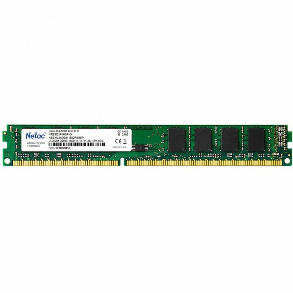 Оперативная память NETAC Basic, DDR3, 4GB (1x4GB), 1600MHz, CL11, DIMM