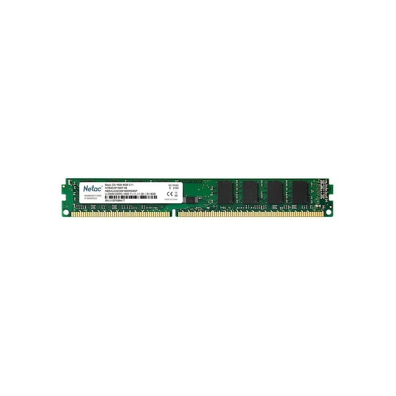 Оперативная память NETAC Basic, DDR3, 8GB (1x8GB), 1600MHz, CL11, DIMM