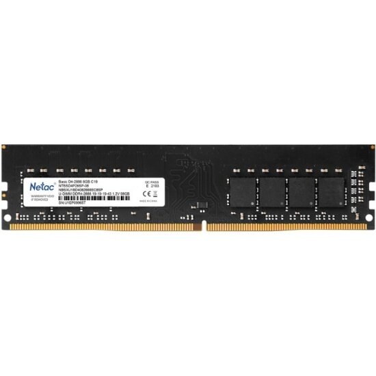 Оперативная память NETAC Basic, DDR4, 8GB (1x8GB), 2666MHz, CL19, DIMM