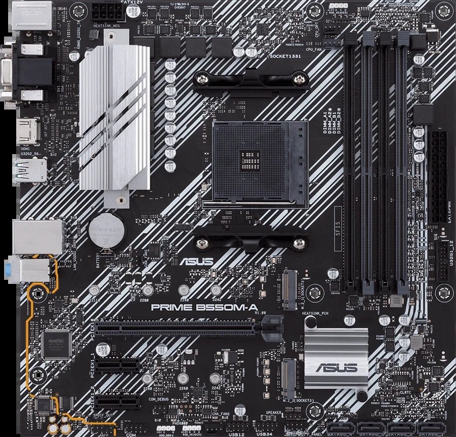 Материнская плата ASUS PRIME B550M-A/CSM, AM4, AMD B550, 4xDDR4, 4xSATA, 2xM.2, 1xPCIe 4.0 x16, 1xPCIe 3.0 x16, 2xPCIe 3.0 x1, 1xVGA, 1xDVI, 1xHDMI, 1x1Gb LAN, 2xUSB-A 10Gbps, 4xUSB-A 5Gbps, 3x3.5 мм, 7.1, mATX