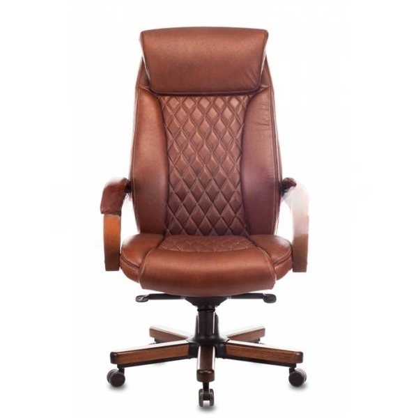 Кресло руководителя Бюрократ T-9924WALNUT светло-коричневый Leather Eichel, кожа, с подголов. крестовина металл/дерево