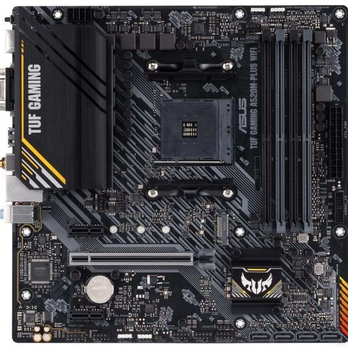Материнская плата ASUS TUF GAMING A520M-PLUS WIFI, AM4, AMD A520, 4xDDR4, 4xSATA, 1xM.2, 1xPCIe 3.0 x16, 2xPCIe x1, 1xVGA, 1xHDMI, 1xDP, 1x 1Gb LAN, 2xUSB-A 3.2 Gen 1, 2xUSB-A 2.0, 3x3.5 мм, 7.1, mATX