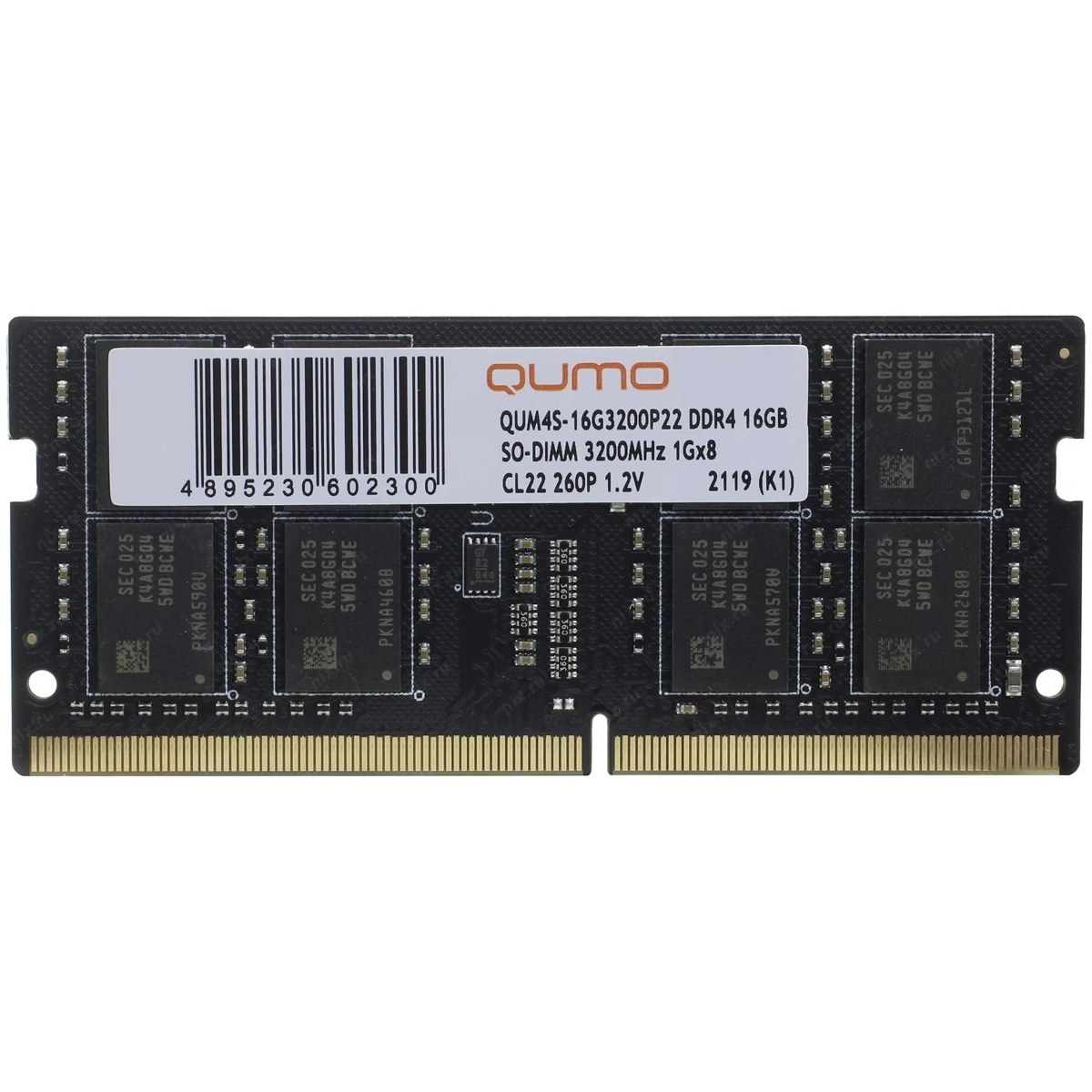 Оперативная память Qumo, DDR4, 16GB (1x16GB), 3200MHz, CL22, SO-DIMM