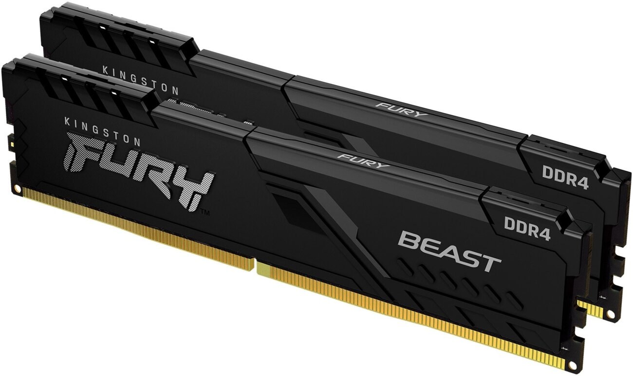 Оперативная память Kingston Fury Beast, DDR4, 32GB (2x16GB), 3600MHz, CL18, DIMM, с радиатором, черный