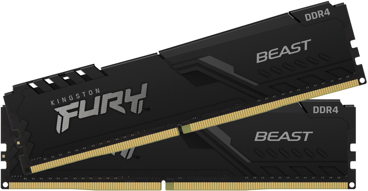 Оперативная память Kingston Fury Beast, DDR4, 64GB (4x16GB), 3200MHz, CL16, DIMM, радиатор, черный