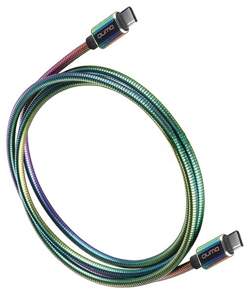 Кабель Qumo, Type С - Type C, USB 3.0, 1,2м, 5-20В, 5А, 100 Вт, опл. металл. пружинка, кон. металл, rainbow
