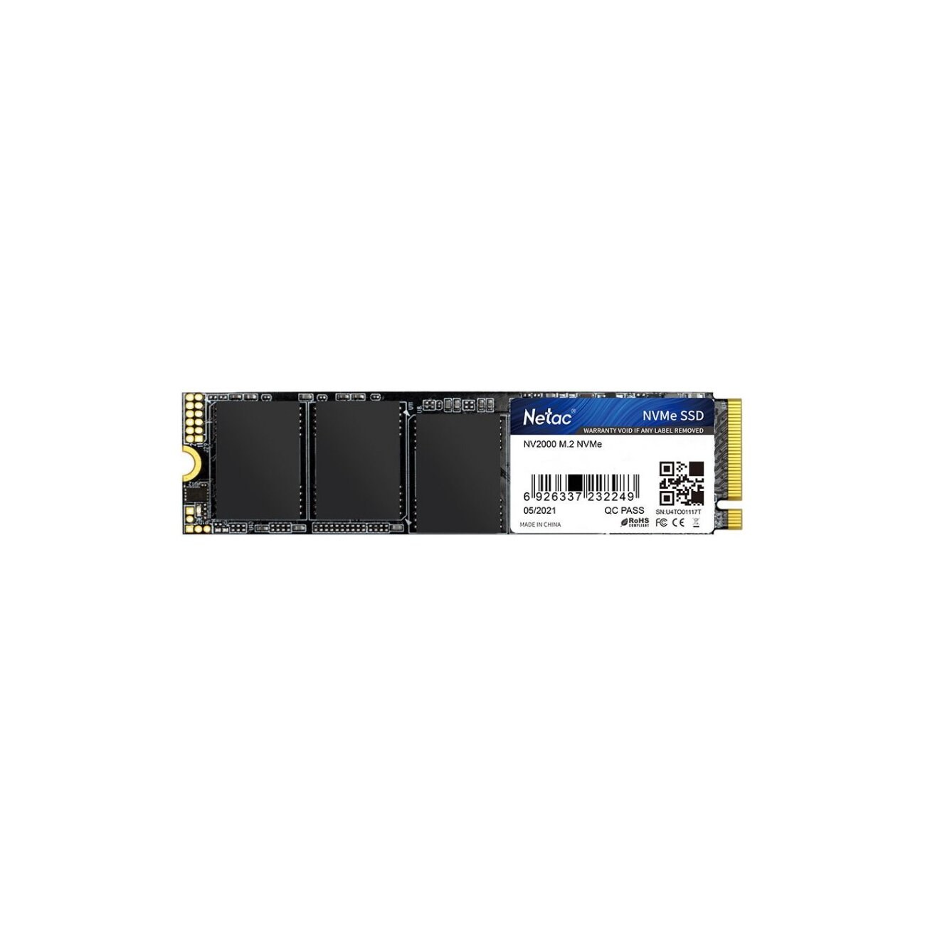 Накопитель SSD Netac NV2000, 256Gb, PCIe 3.0 x4, M.2 2280, NVMe, R/W 2500/1000