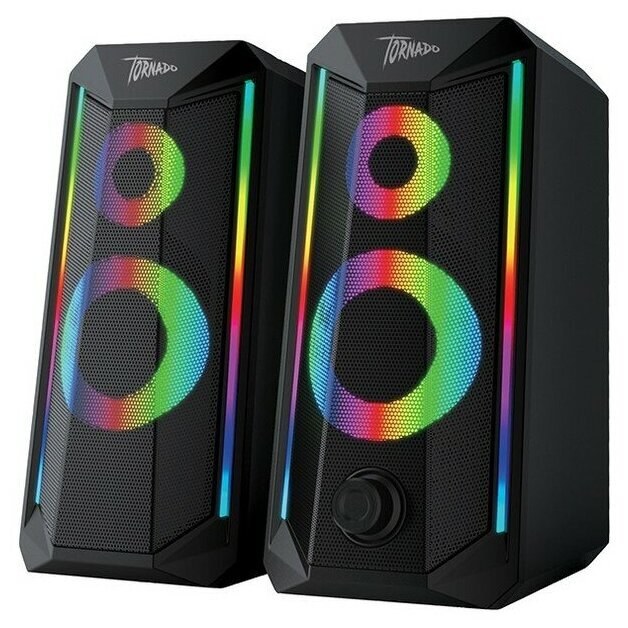 Акустическая система 2.0 Qumo Tornado AS008, 15 ВТ, объемное звучание, управляемая многорежимная RGb подсветка, USB/Jack 3,5мм