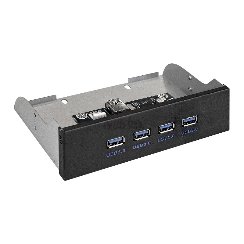 Планка USB на переднюю панель ExeGate EX289290RUS U5H-625, 5,25", 4*USB3.0, черная, металл, подсоед. к MB