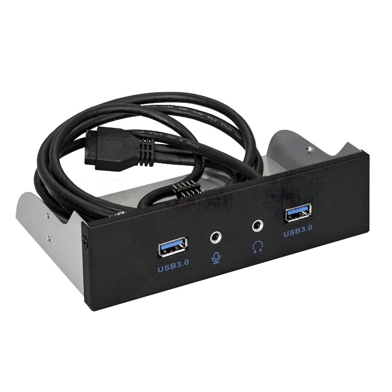 Планка USB на переднюю панель ExeGate EX289291RUS U5H-627, 5,25", 2*USB3.0+2*HD Audio, черная, металл, подсоед. к MB