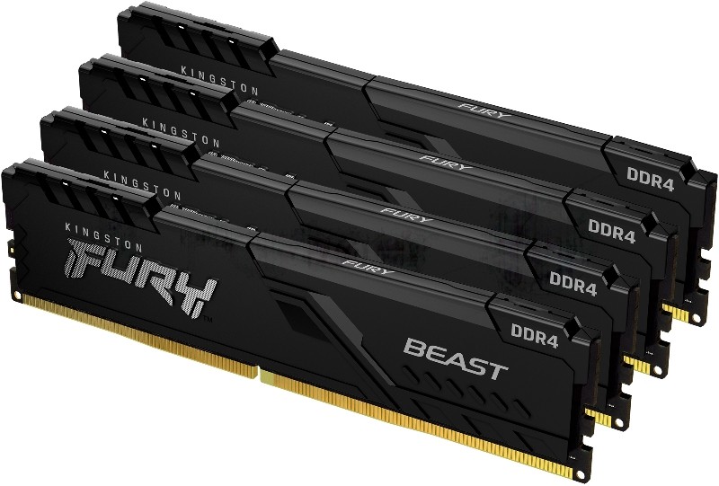 Оперативная память Kingston Fury Beast, DDR4, 128GB (4x32 GB), 3200 MHz, CL16, DIMM, с радиатором, черный