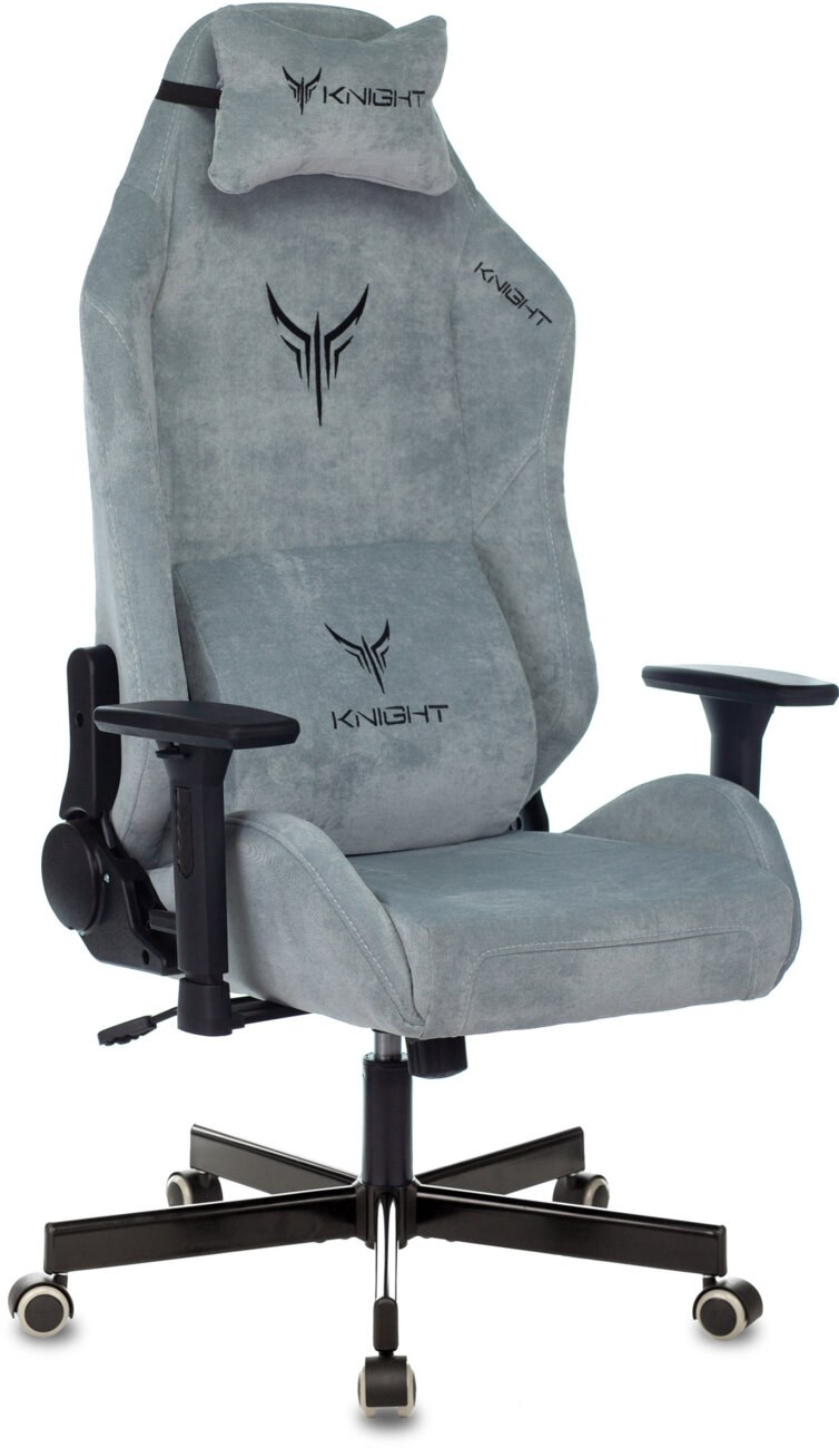 Кресло игровое Бюрократ Knight N1 Fabric серо-голубой Light-28 с подголов. крестовина металл