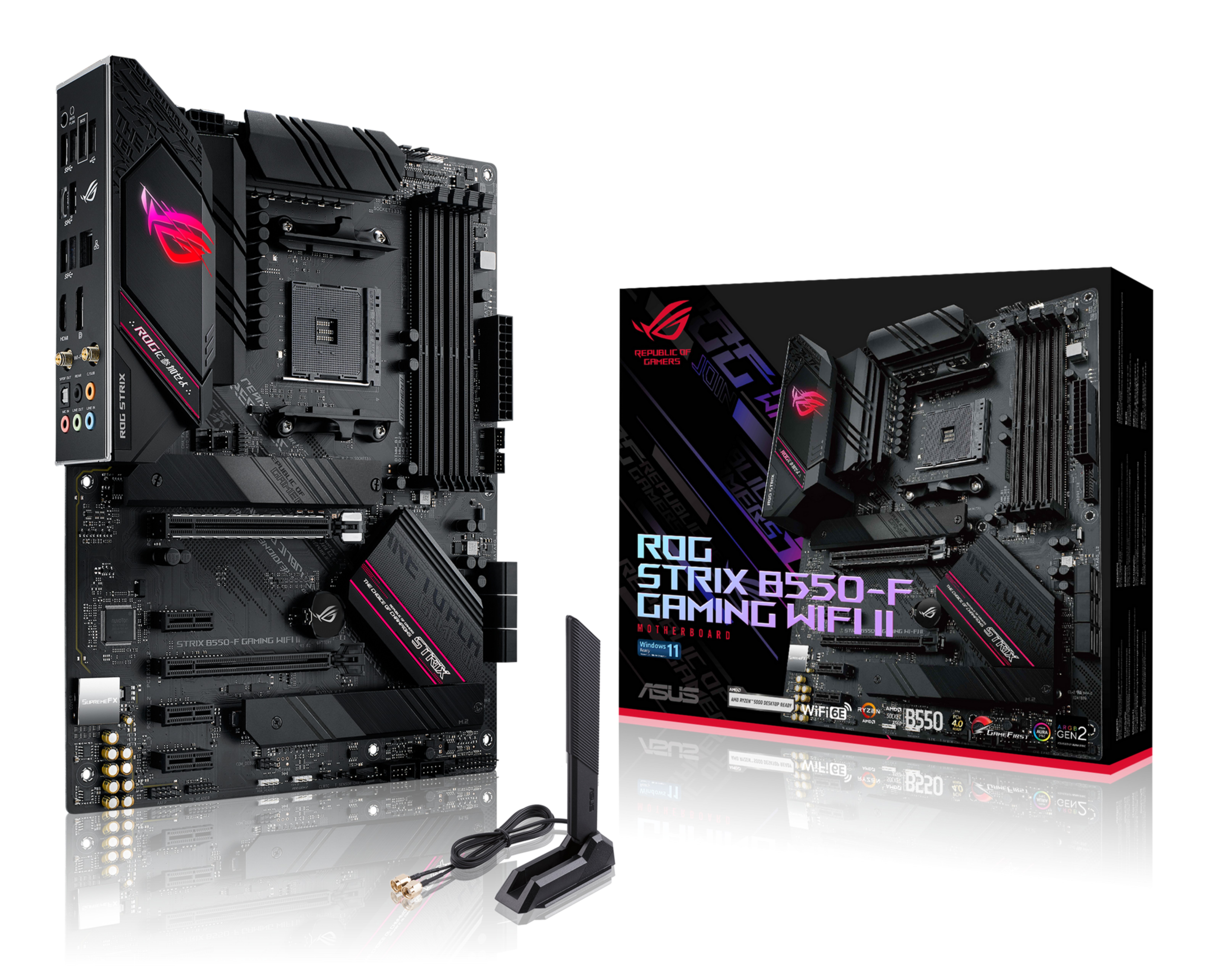 Материнская плата ASUS ROG STRIX B550-F GAMING WIFI II, AM4, AMD B550, 4xDDR4, 6xSATA, 2xM.2, 1xPCIe 4.0 x16, 1xPCIe 3.0 x16, 3xPCIe x1, DisplayPort, HDMI, 1x2.5Gb LAN, USB Type-C, 5x3.5 мм, 7.1, ATX