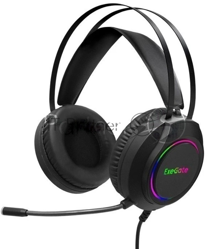 Гарнитура Exegate Cosmos HS-702GL чёрный, проводная, USB, виртуальный звук 7.1, подсветка