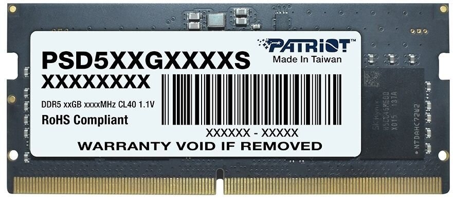 Оперативная память Patriot Signature, DDR5, 8GB (1x8 GB), 4800 MHz, CL40, DIMM