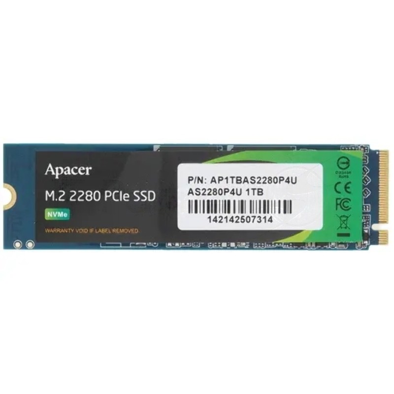 Накопитель SSD Apacer AS2280P4U, 1Tb, M.2 2280, PCIe 3.0 x4, NVMe, R/W 3500/3000