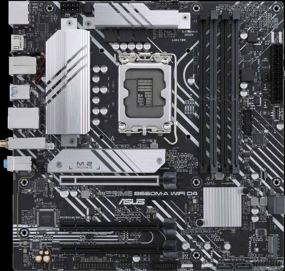 Материнская плата ASUS PRIME B660M-A WIFI D4, LGA1700, Intel B660, 4xDDR4, 4xSATA, 2xM.2, 2xPCIe x16, DisplayPort, HDMI, 1x1Gb LAN, 3x3.5 мм, 7.1, microATX