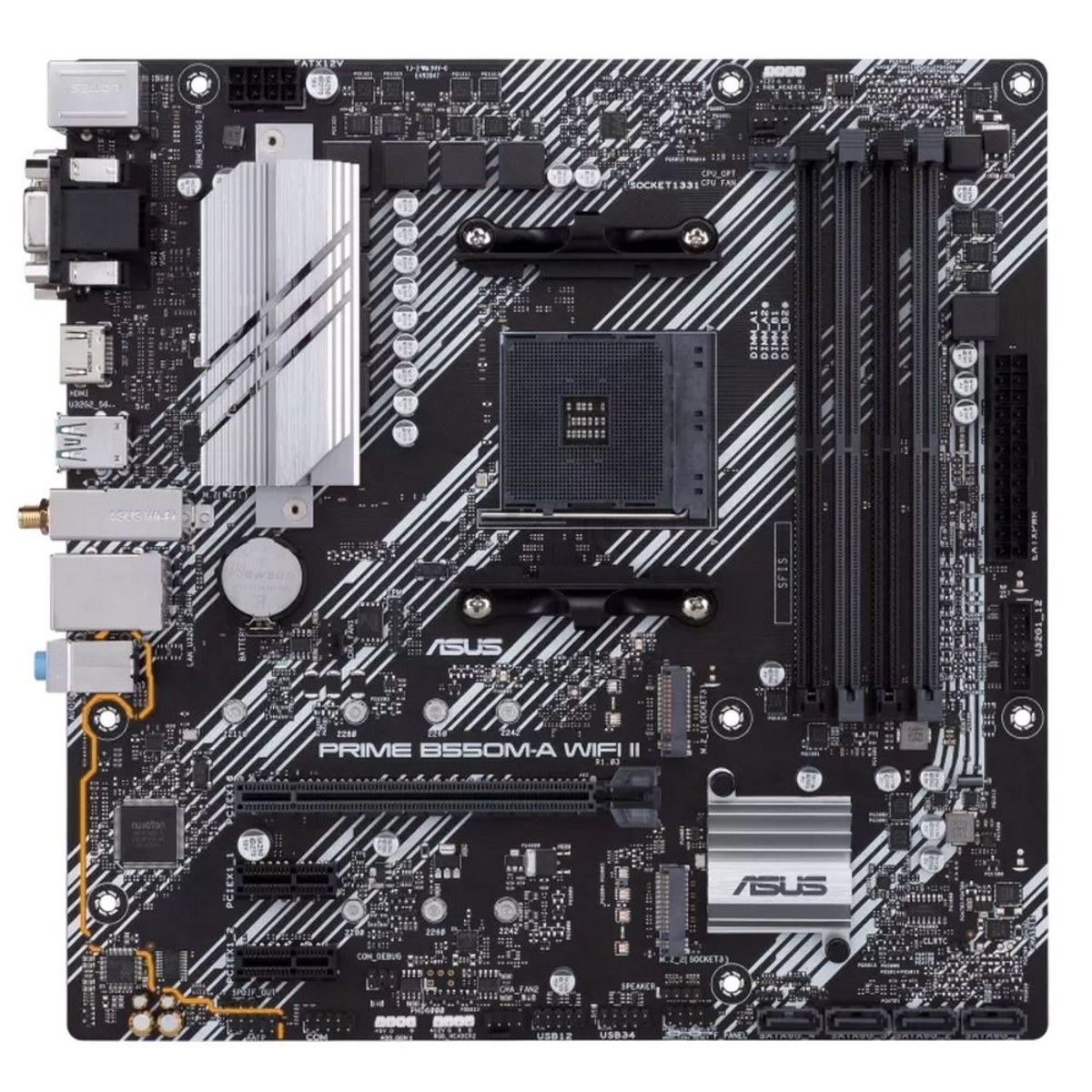 Материнская плата ASUS PRIME B550M-A WIFI II, AM4, AMD B550, 4xDDR4, 4xSATA, 2xM.2, 1xPCIe 4.0 x16, 2xPCIe x1, D-Sub, DVI-D, HDMI, 1x 1Gb LAN, 6xUSB, 3x3.5 мм, 7.1, microATX
