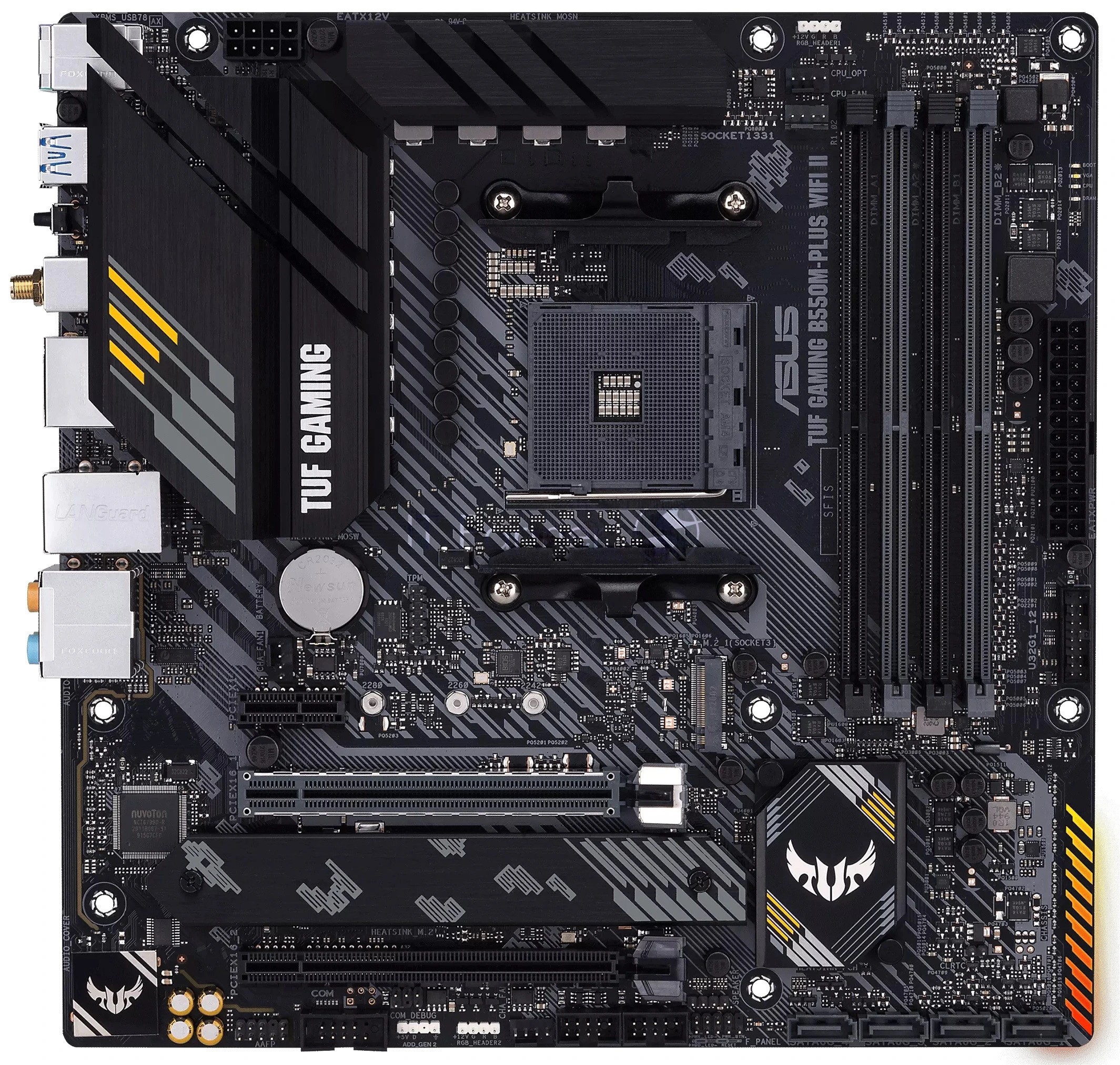 Материнская плата ASUS TUF GAMING B550M-PLUS WI-FI II, AM4, AMD B550, 4xDDR4, 4xSATA, 2xM.2, 1xPCIe 4.0 x16, DisplayPort, HDMI, 1x2.5Gb LAN, USB Type-C, Wi-Fi 6, Bluetooth, 5x3.5 мм, 7.1, microATX