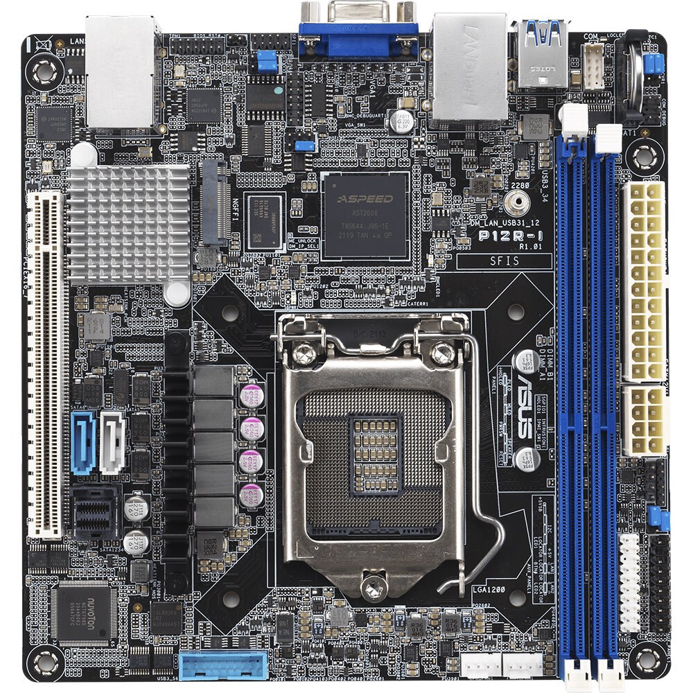 Материнская плата серверная ASUS P12R-I, LGA 1200, Intel C252, 2xDDR4, 6xSATA, 1xM.2, 1xPCI-E 4.0 x16, 2x1Gb LAN, 4xUSB-A 3.2 Gen 1, 1xVGA, COM-порт, Mini-ITX