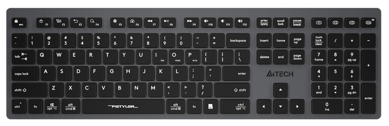 Клавиатура беспроводная A4Tech Fstyler FBX50C, USB, Bluetooth/Радиоканал, серый