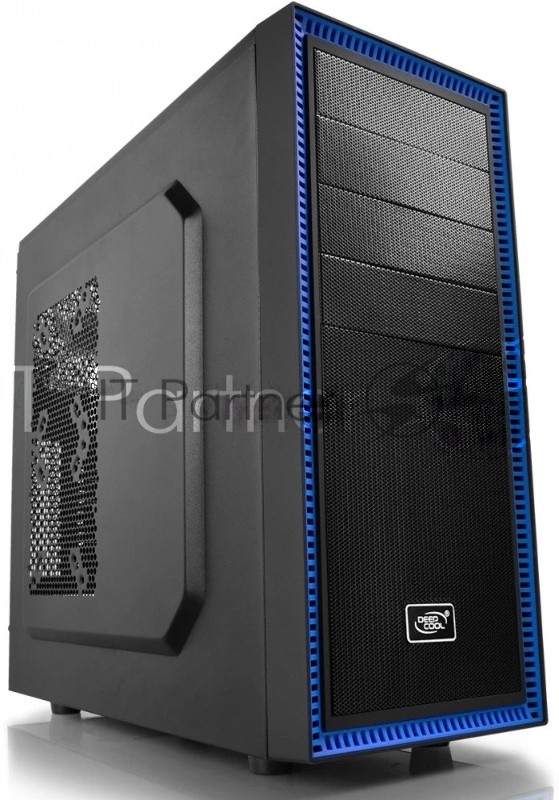 Компьютерный корпус Deepcool TESSERACT BF (DP-CCATX-TSRBFBK), без БП, черно-синий, ATX, видеокарта до 310мм, высота кулера для процессора до 165мм, 7 слотов расширения, 2 отсека 5.25", 4 отсека 3.5", 3 отсека 2.5", охлаждение 1x120мм DC fan сзади, (1x120мм спереди, 2x120мм сверху, 2x80/90/120мм сбок