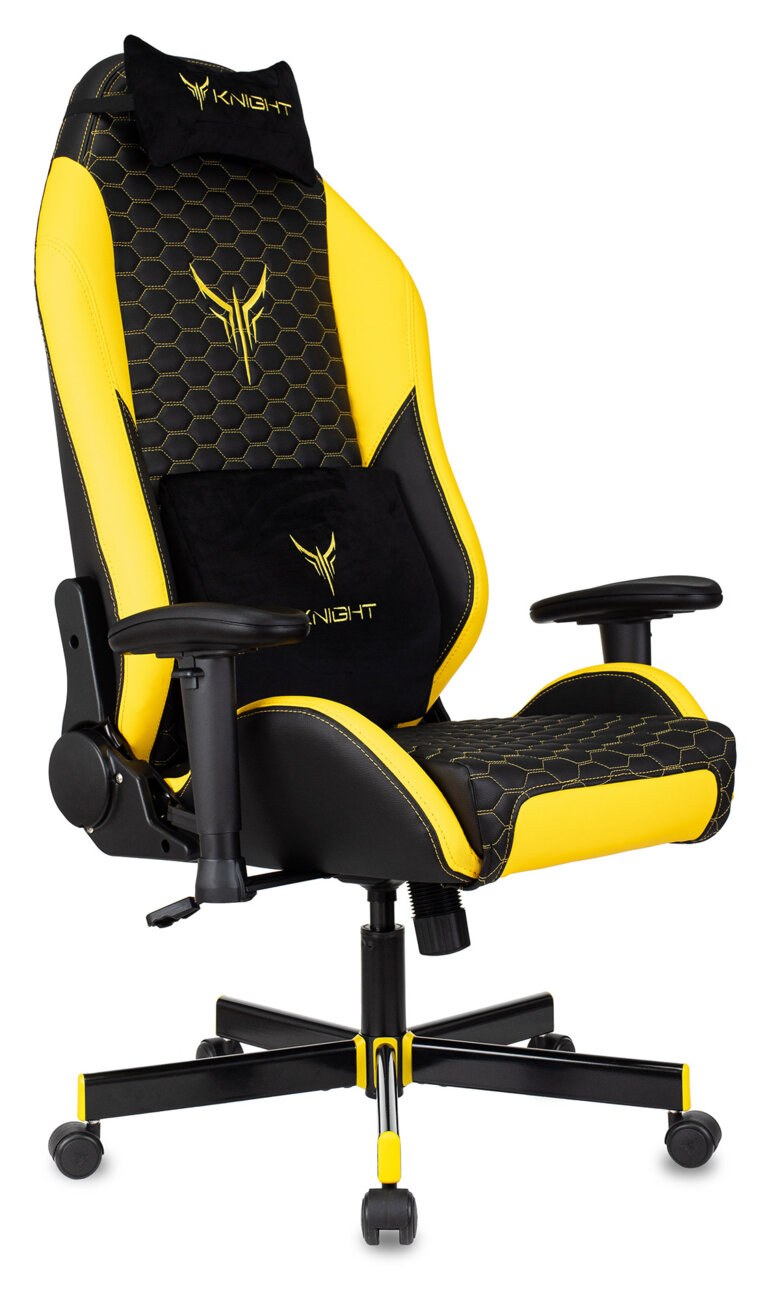 Кресло Knight Neon черный/желтый, экокожа, 120 кг, механизм качания