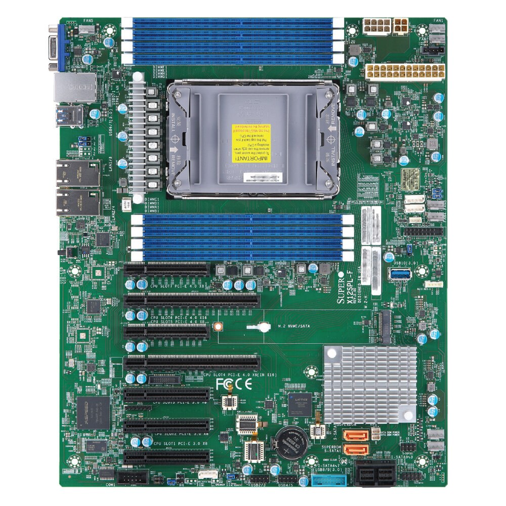 Материнская плата серверная SuperMicro X12SPL-F-B, сокет LGA4189, Intel C621A, DDR4 ECC, 8xDDR4, 2xPCIe 4.0 x16, 5xPCIe x8, 10xSATA, 1xM.2, 2xUSB 3.2, 2xUSB 2.0, 2xRJ-45, VGA, ATX