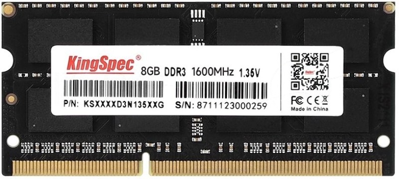 Оперативная память KingSpec, DDR3L, 8GB (1x8 GB), 1600 MHz, CL11, SO-DIMM