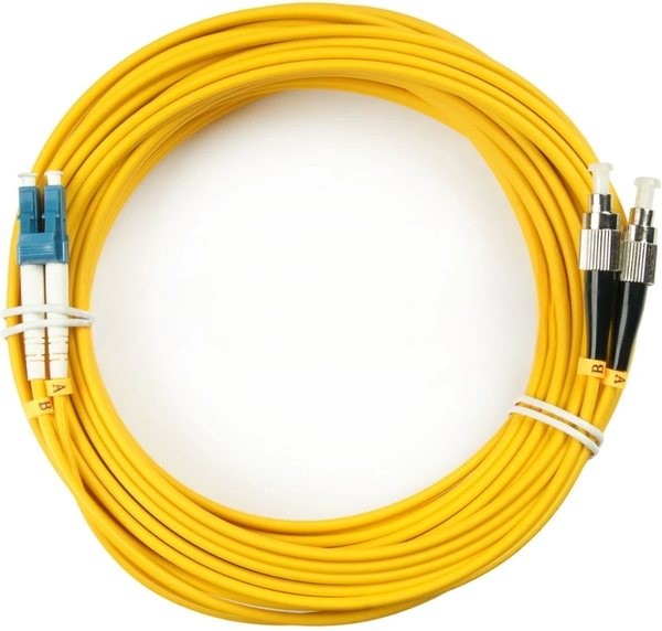 Патч-корд оптический Cabeus Tight Buffer, Duplex LC/FC, OS2 9/125, LSZH, 20м, Ø 3мм, синий хвостовик, жёлтый