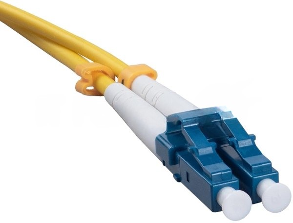Патч-корд оптический Cabeus Tight Buffer, Duplex LC/FC, OS2 9/125, LSZH, 5м, Ø 3мм, чёрный хвостовик, жёлтый